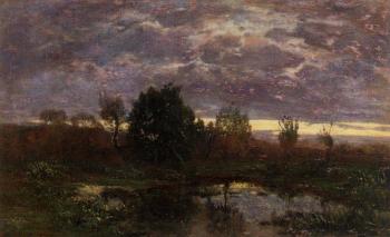 Eugene Boudin : Pond at Sunset